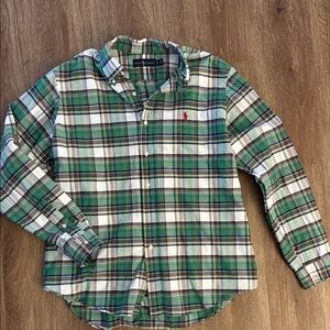Polo by Ralph Lauren Men's Green and White Plaid Shirt